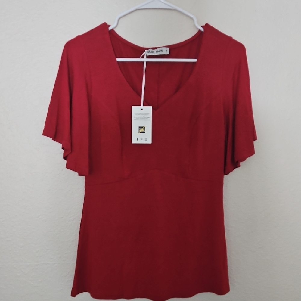 NWTS Grace Karin Red Elegant Blouse